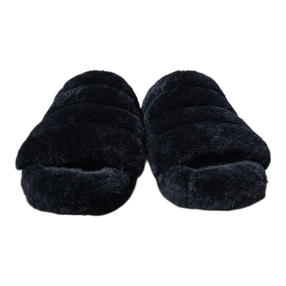 UGG Fluff Yeah Slide Black Slippers Shearling Slingback Slip On Shoe Sandals - Picture 5 of 14